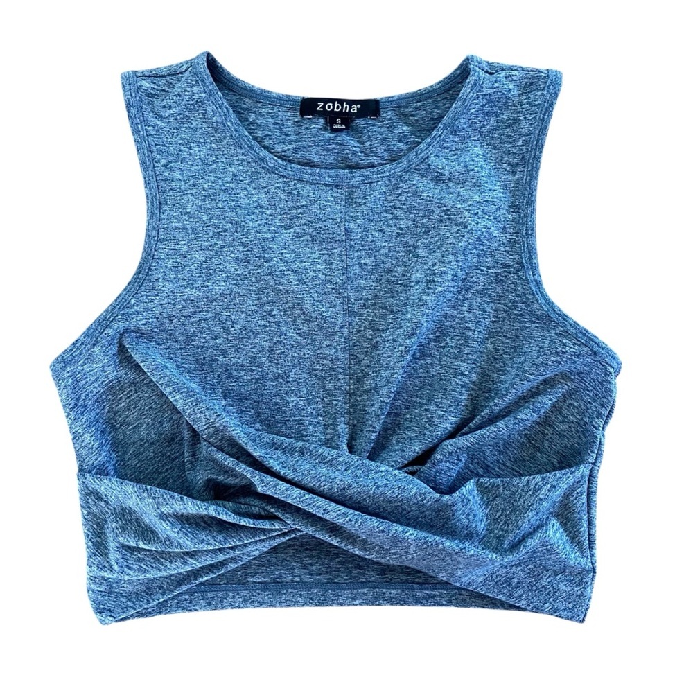 Zobha Blue Gray Twist Front Active Yoga Crop Top Women’s Size Small